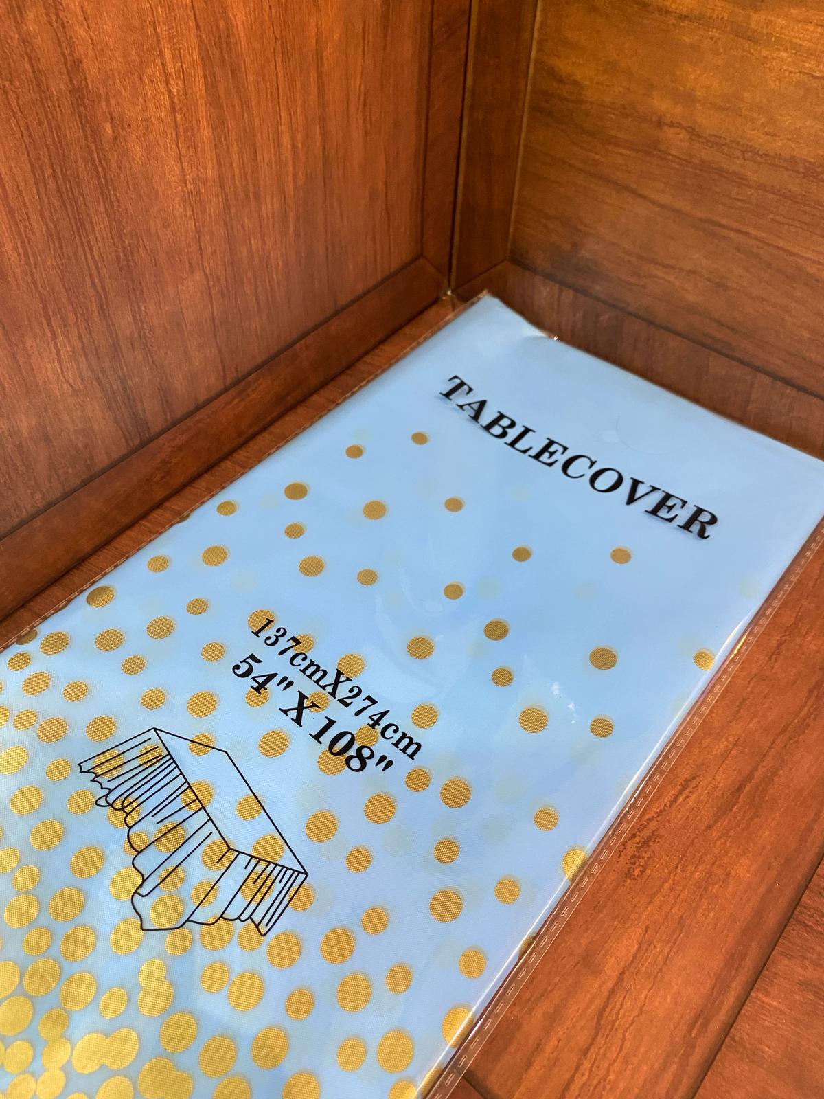 شرشف طاولة ازرق منقط