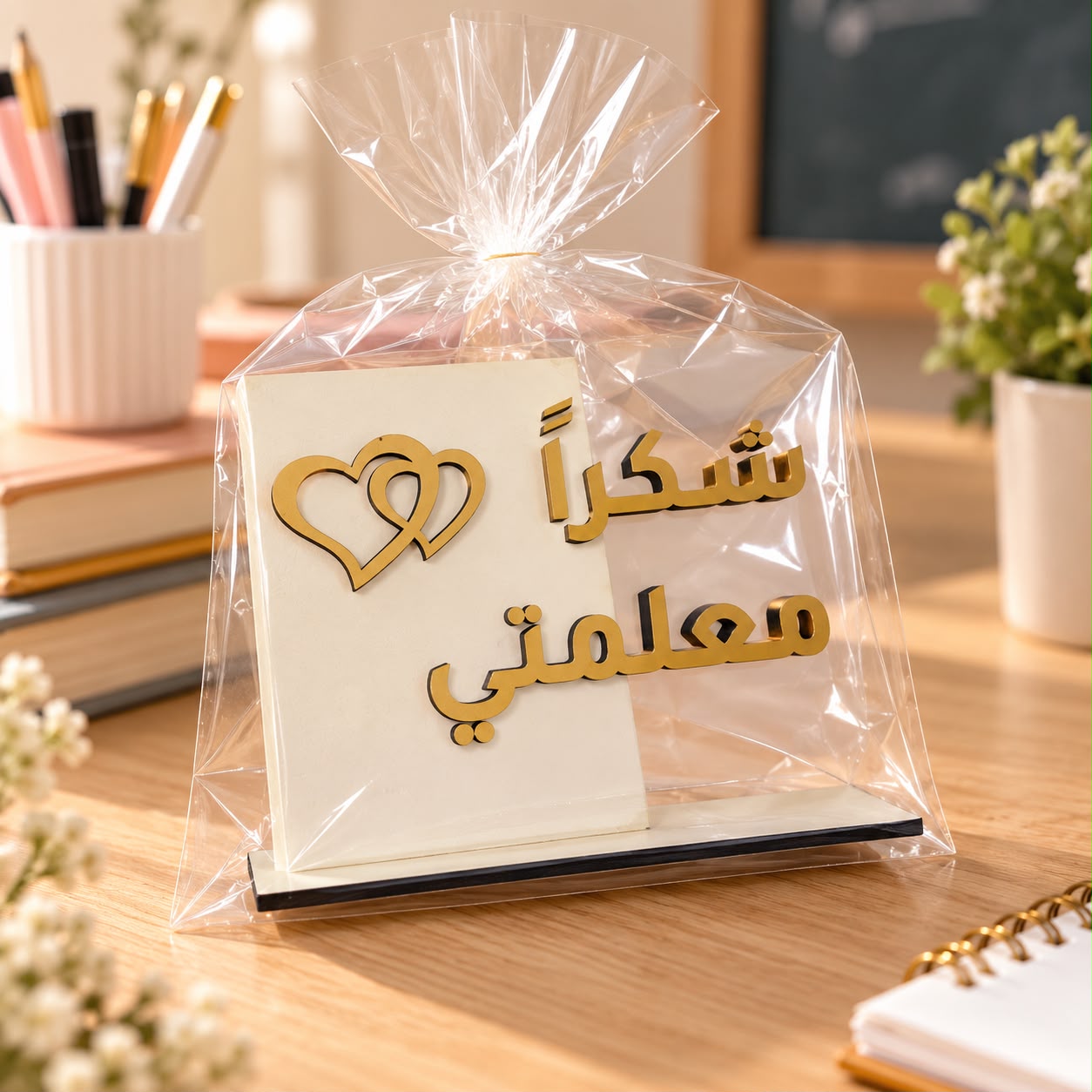 ستاند للمعلم خشب مغلف كهدية